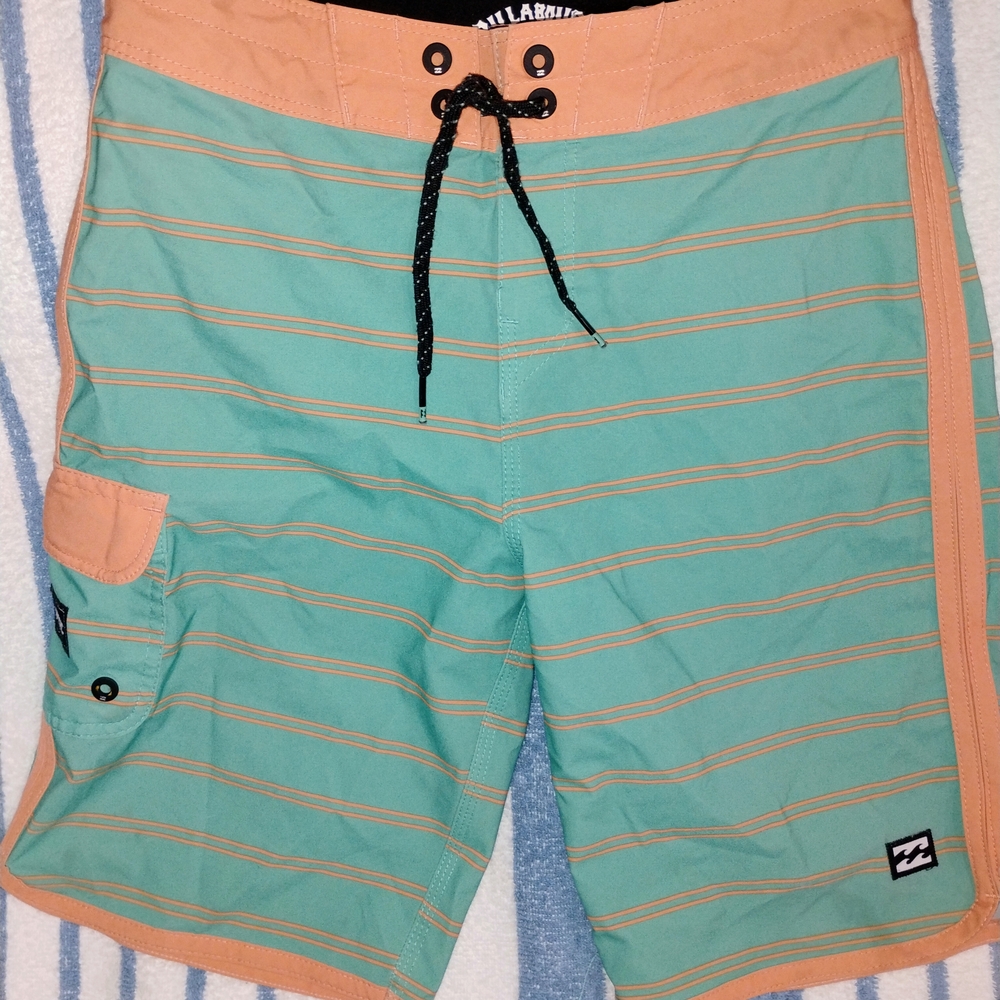 Billabong Men’s Turquoise & Peach Striped Swim Trunks